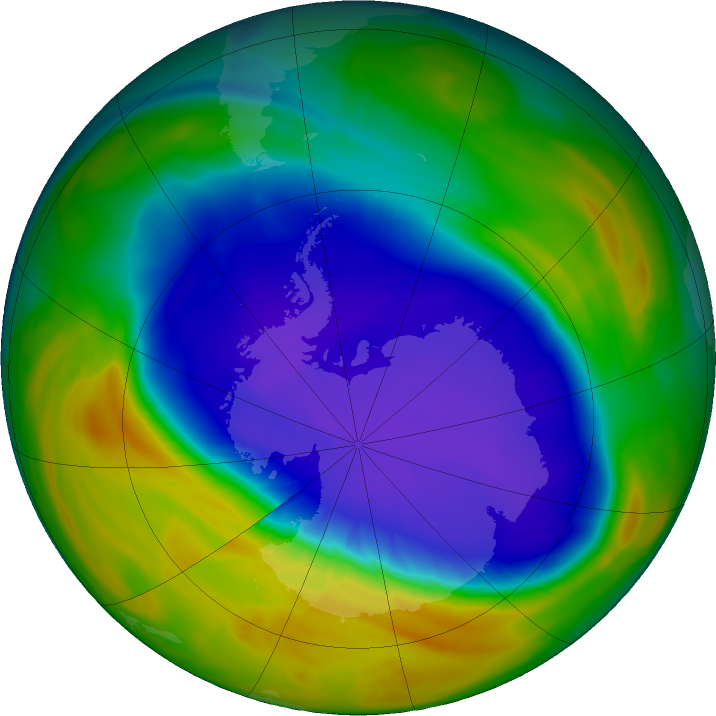 Antarctic ozone map for 26 September 2016